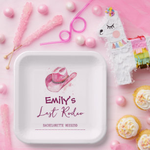 Last Rodeo Bachelorette Weekend Pink Paper Plate