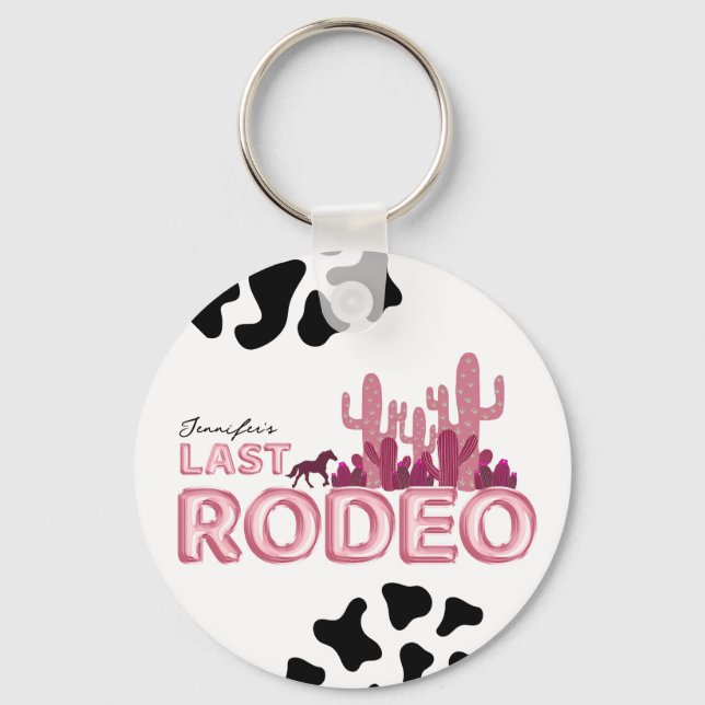 Last rodeo balloon font and cow print, cute keychain (Front)