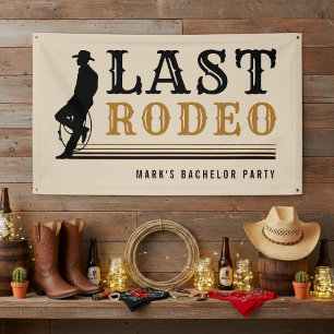 Last Rodeo Cowboy Bachelor Party Tan Brown Banner