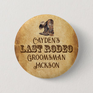Last Rodeo Cowboy Grunge Brown Bachelor Party 2 Inch Round Button