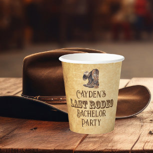 Last Rodeo Cowboy Grunge Brown Bachelor Party Paper Cups