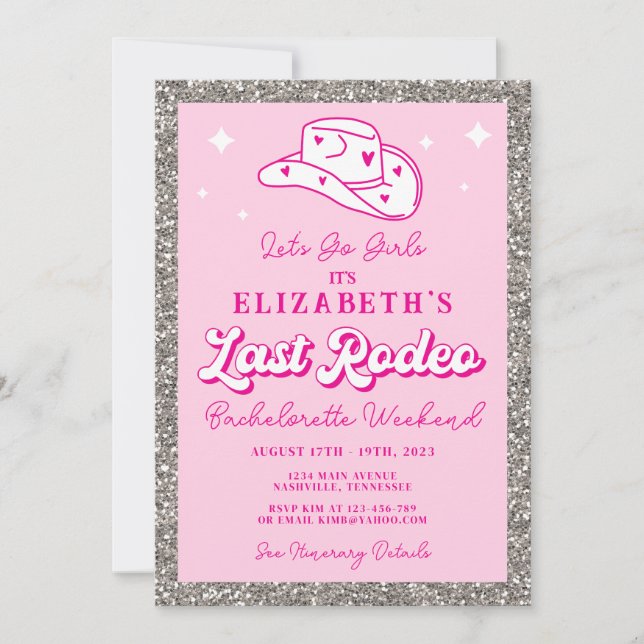 Last Rodeo Cowgirl Bachelorette Party Invitation (Front)