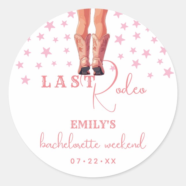 Last Rodeo Cowgirl Bachelorette Weekend Classic Round Sticker (Front)