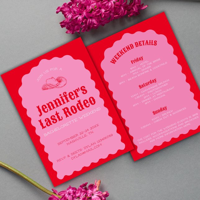 Last Rodeo Cowgirl Bold Red & Pink Bach Weekend Invitation (Last Rodeo Cowgirl Bold Red & Pink Bach Weekend Invitation)