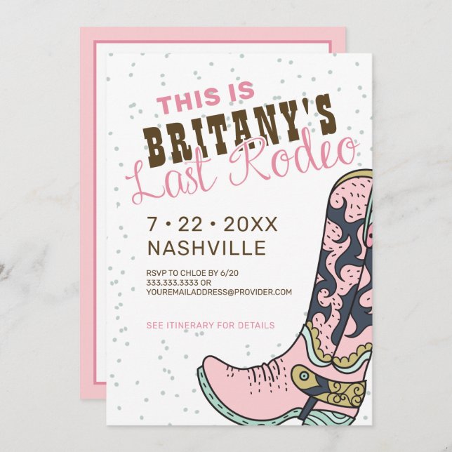 Last Rodeo Pink Bachelorette Party Invitation (Front/Back)