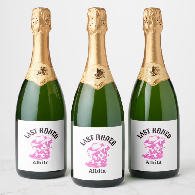 last rodeo pink cowgirl bachelorette party  sparkling wine label (Bottles)
