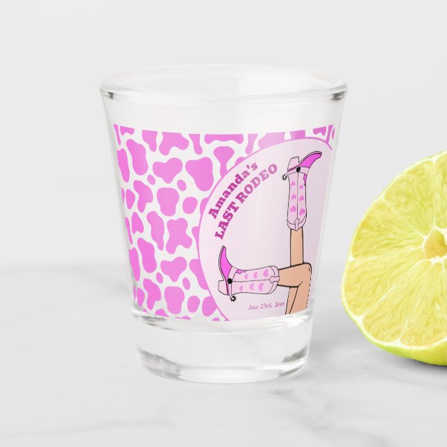 Last Rodeo Pink Cowgirl Bridal Shower Party Shot Glass (Front)