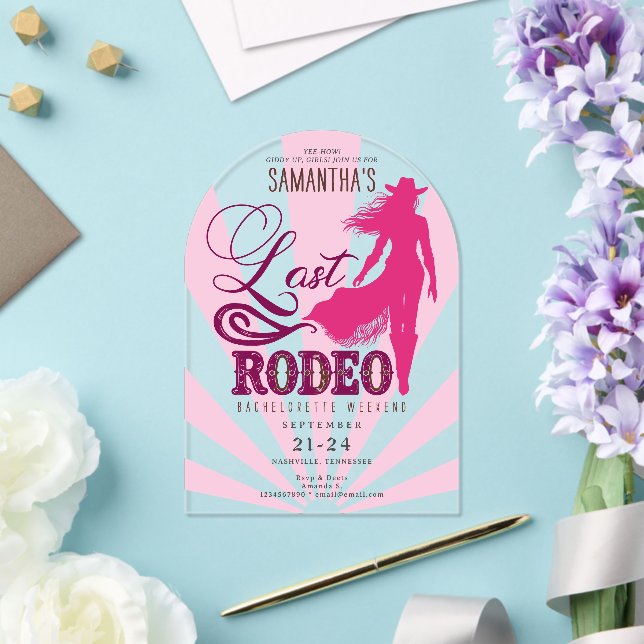 Last Rodeo Pink Cowgirl Nash Bash Bachelorette Acrylic Invitations (Insitu (Wedding))