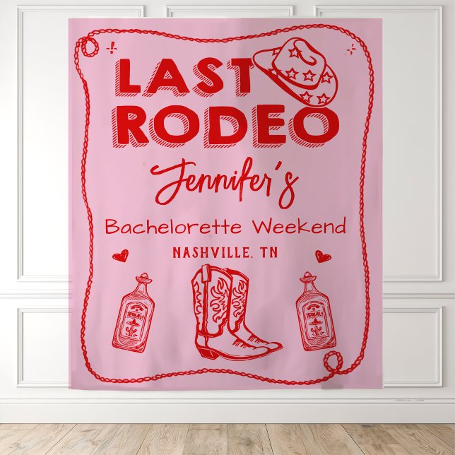 Last Rodeo Pink Red Cowgirl Bachelorette Weekend Tapestry (Creator Uploaded)