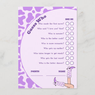 Last Rodeo Purple Cowgirl Bridal Shower Party Game Enclosure Card