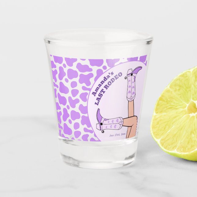 Last Rodeo Purple Cowgirl Bridal Shower Party Shot Glass (Front)