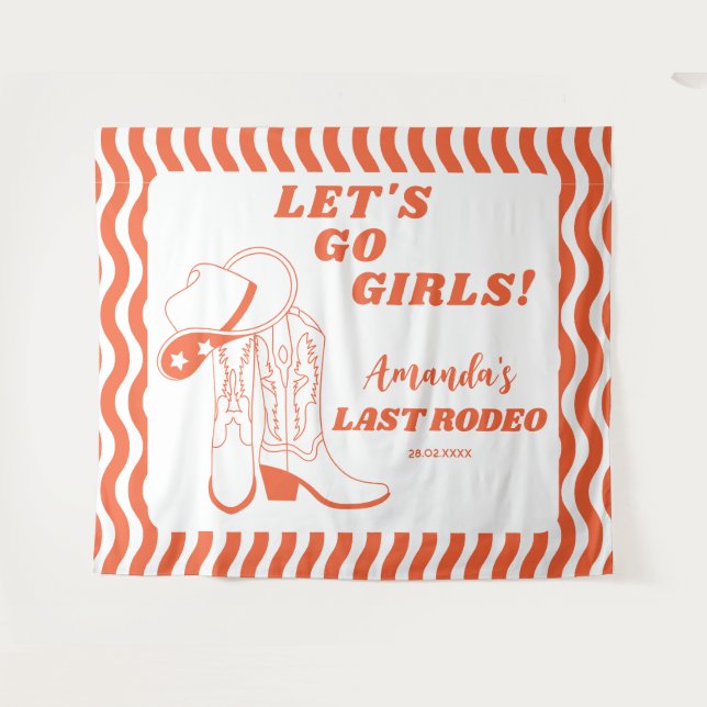 Last Rodeo Retro Western Bachelorette Party Tapestry (Front (Horizontal))