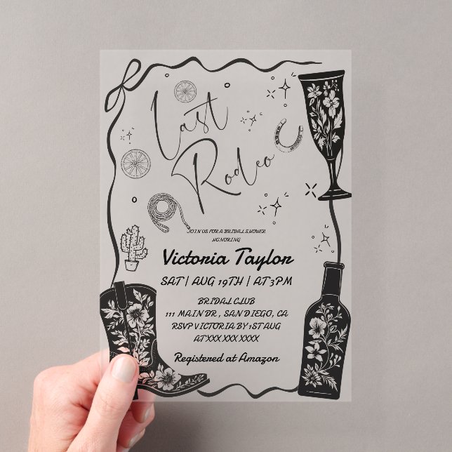 Last Rodeo Western Bridal Shower  Acrylic Invitations (Insitu (Handheld))