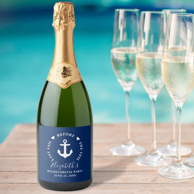 Last Sail Before The Veil Bachelorette Party Sparkling Wine Label (Customize to change text size, text style or background color.)