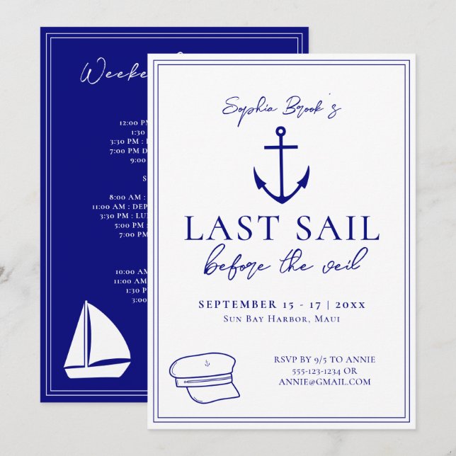 Last Sail Before The Veil Bachelorette Weekend Invitation (Front/Back)