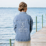 Last Sail Before the Veil Nautical Bachelorette Denim Jacket<br><div class="desc">Finish your look at your nautical or boating bachelorette party with this cute personalized denim jacket. Design features a white ship's anchor illustration topped by a small heart,  with two lines of custom text beneath; shown with "Last Sail Before the Veil." Add the bride's name curved across the top.</div>