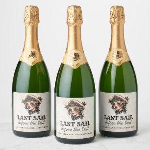 Last Sail Before the Veil Retro Bachelorette Party Sparkling Wine Label