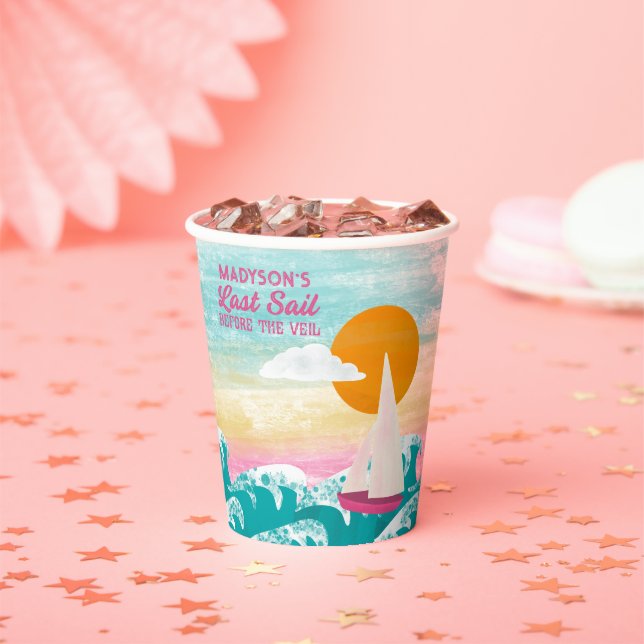 Last Sail Before the Veil Sailboat Bachelorette Paper Cups (Insitu)