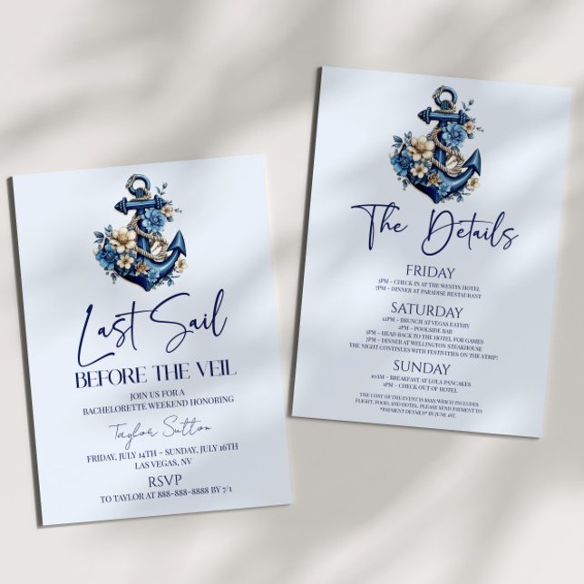 Last Sail Before Veil Bachelorette Weekend Party Invitation (Creator Uploaded)