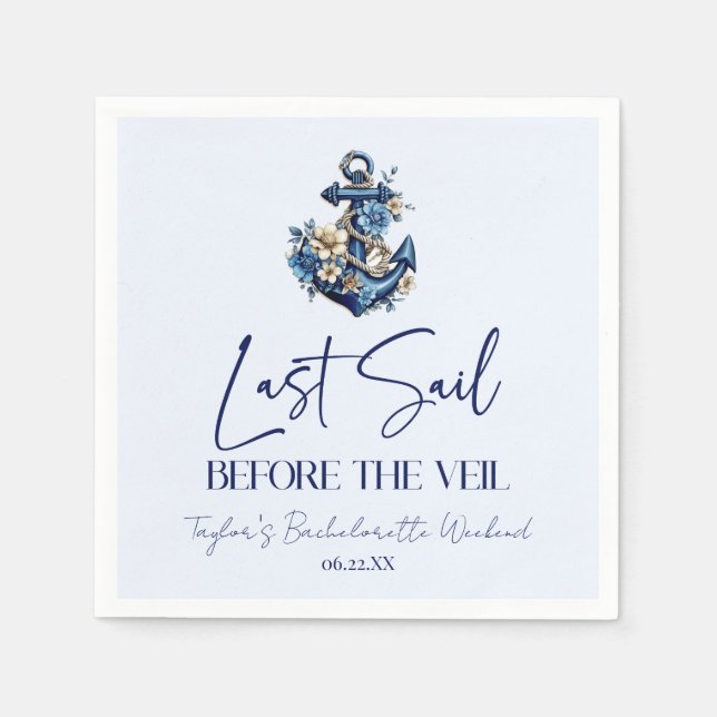 Last Sail Before Veil Bachelorette Weekend Party Napkin (Front)