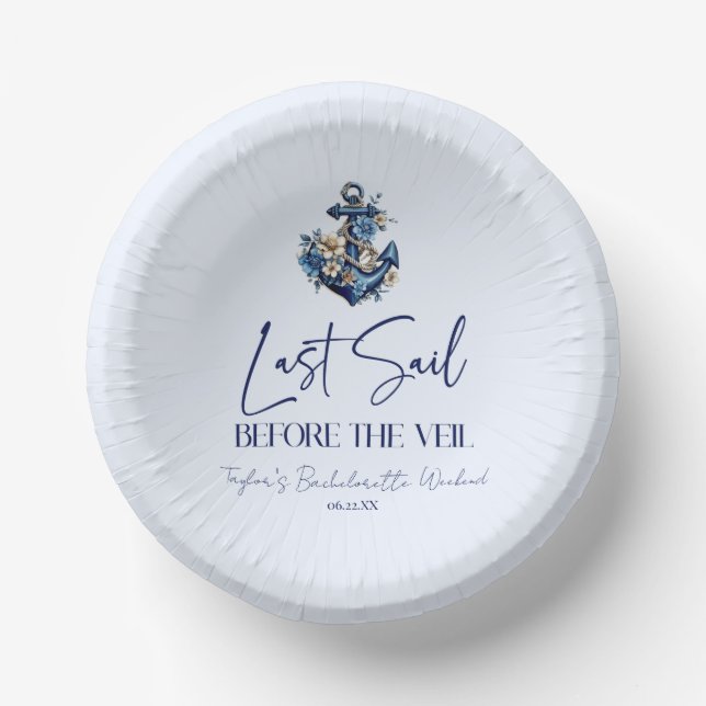 Last Sail Before Veil Bachelorette Weekend Party Paper Plate (Front)
