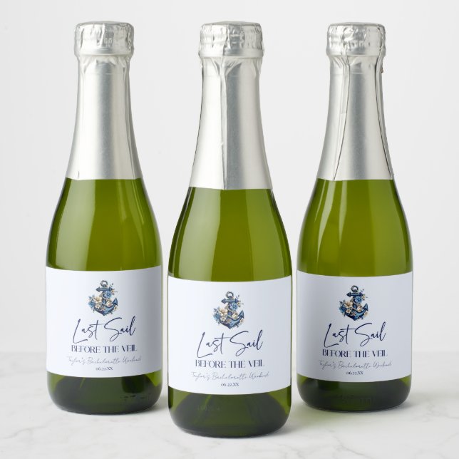 Last Sail Before Veil Bachelorette Weekend Party Sparkling Wine Label (Bottles)