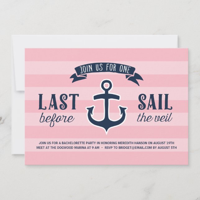 Last Sail | Nautical Bachelorette Party Invitation (Front)