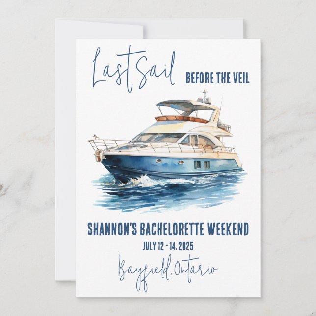 Last Sail, Sailing Bachelorette Weekend Party Invitation (Front)