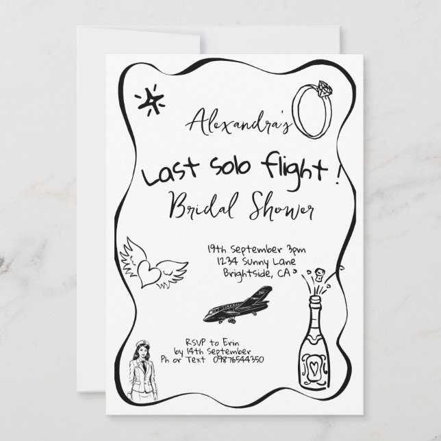 Last Solo Flight Hand Bridal Shower Invitation (Front)