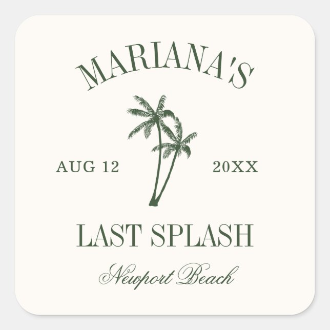 Last Splash Beach Palms Bachelorette Square Sticker (Front)
