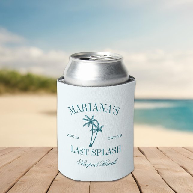 Last Splash Blue Teal Palms Bachelorette Can Cooler (Creator Uploaded)