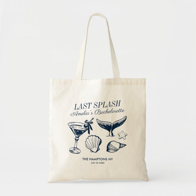 Last Splash Mermaid Pink Beach Bachelorette Party Tote Bag (Front)