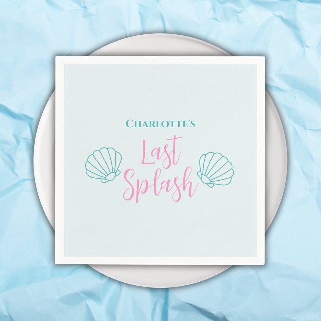 Last Splash Mermaid Shell Beach Bachelorette Party Napkin (last splash beach bachelorette party napkins shell mermaid)