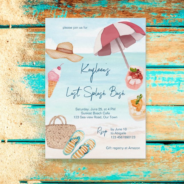 Last splash summer beach tropical bridal shower  invitation (Creator Uploaded)