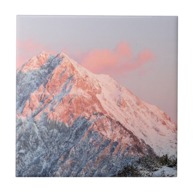 Last sun light on mountain Storžič, Slovenia Tile (Front)