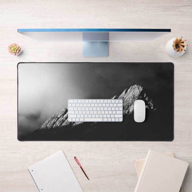 Last sun rays on the mountain in black and white desk mat (Office 1)