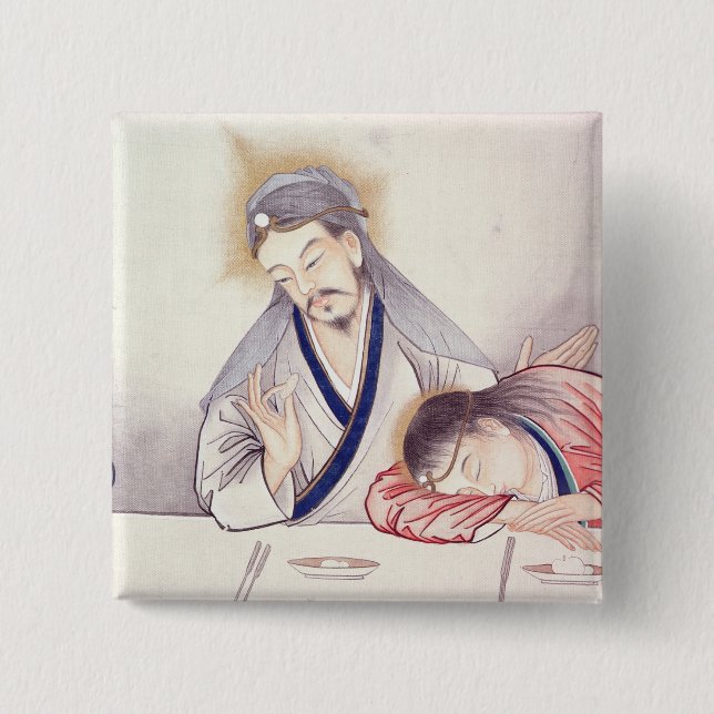 Last Supper, Christ and St John 2 Inch Square Button (Front)