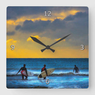 Last Surfing Of The Day Square Wall Clock
