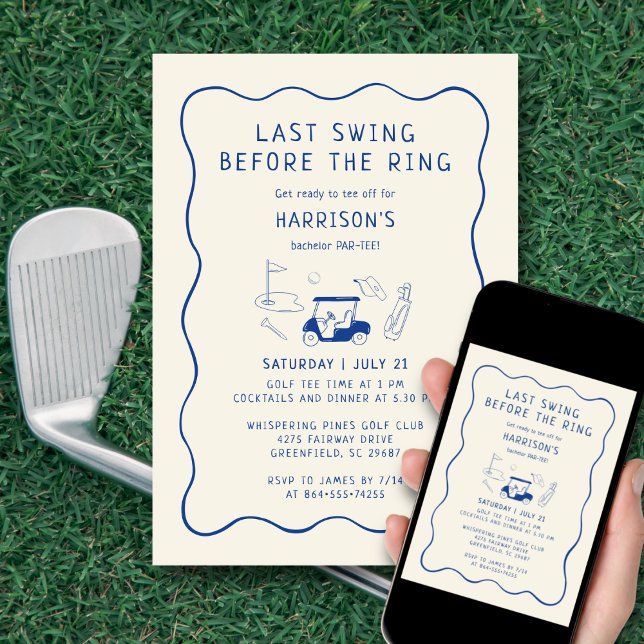  Last Swing Before the Ring Bachelor Party Blue Invitation (Creator Uploaded)