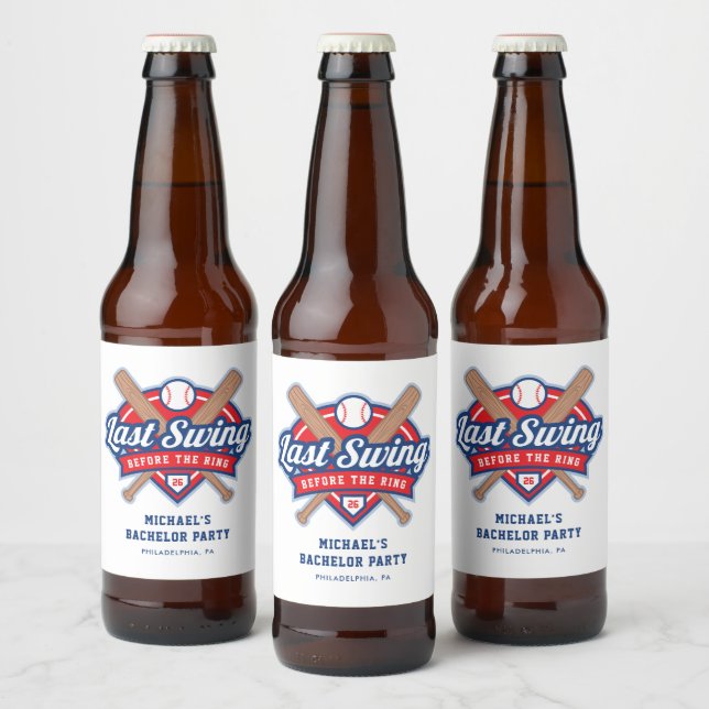 Last Swing Before the Ring Baseball Bachelor Party Beer Bottle Label (Bottles)