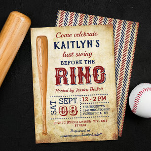 Last Swing Before The Ring! Baseball Bachelorette Invitation