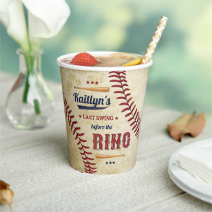 Last Swing Before The Ring! Baseball Bachelorette Paper Cups