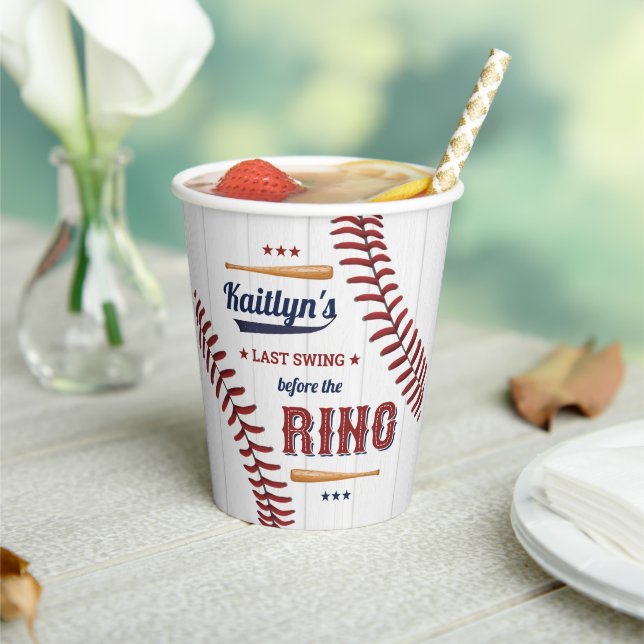 Last Swing Before The Ring! Baseball Bachelorette Paper Cups (Insitu)