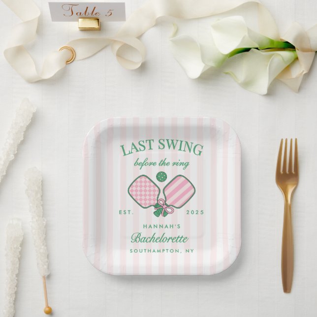 Last Swing Before The Ring Pickleball Bach Weekend Paper Plate (Wedding)