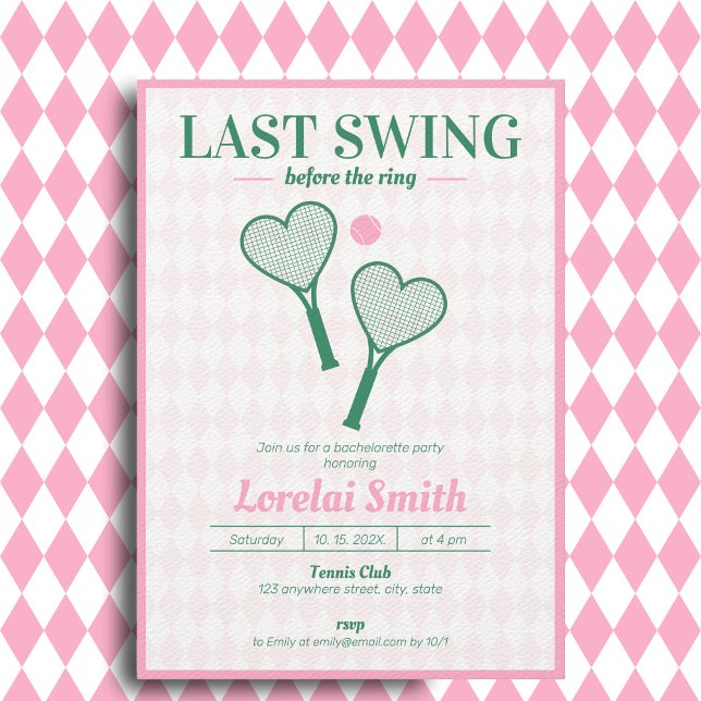 Last swing before the Ring Tennis Bachelorette Invitation (Creator Uploaded)