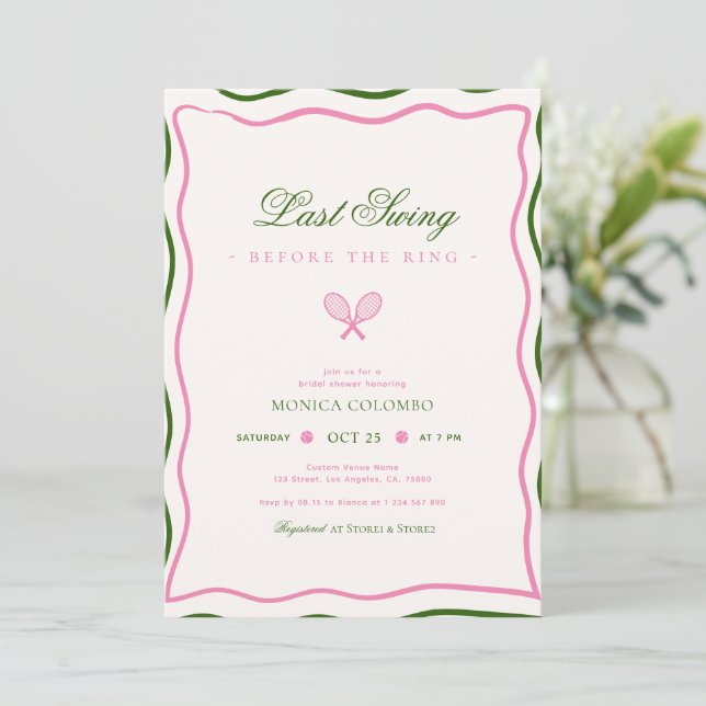 Last Swing Before the Ring Tennis Bridal Shower Invitation (Standing Front)
