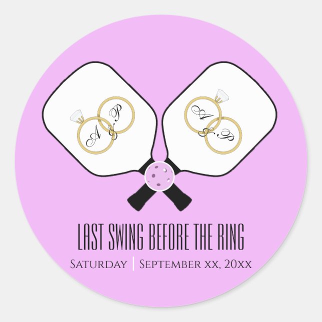 Last Swing Before the Ring Wedding Pickleball  Classic Round Sticker (Front)