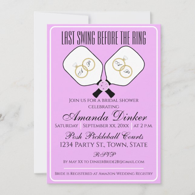Last Swing Before the Ring Wedding Pickleball Invitation (Front)
