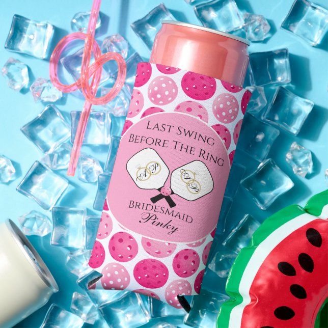 Last Swing Before the Ring Wedding Pickleball Pink Seltzer Can Cooler (In Situ Summer)
