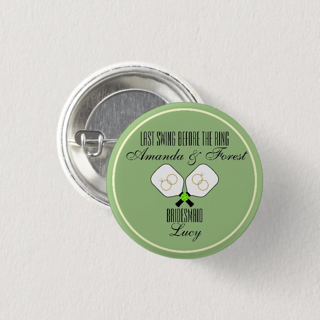 Last Swing Before the Ring Wedding Pickleball Sage 1 Inch Round Button (Front & Back)